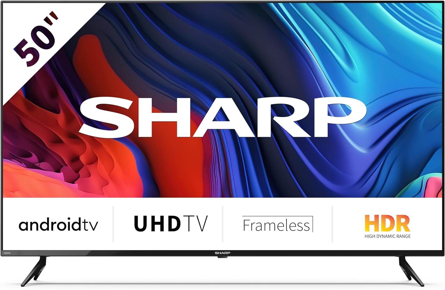 SHARP 50FL1KA 50 - Inch 4K Ultra High Definition Frameless LED Android Smart TV with Freeview HD, Google Assistant, Chromecast, Active Motion 600 - Black - Amazing Gadgets Outlet
