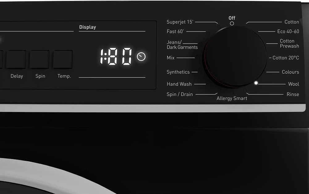 Sharp, ES - NFB8141BD - EN, Freestanding, Washing Machine, Steam, 15 Programs, 15 minute Rapid Wash, Anti - Allergy, 8 kg Washer, 1400 rpm Spin, Black Colour - Amazing Gadgets Outlet