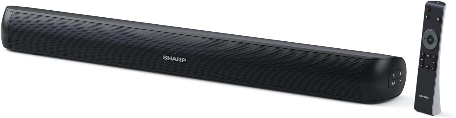 SHARP HT - SB107 2.0 Soundbar, 90W Small Wireless Bluetooth Soundbar for TV and Device Streaming with Aux, USB Playback, HDMI ARC /CEC & Digital Optical - in, Wall Mountable or Table Top Sound Bar - Black - Amazing Gadgets Outlet