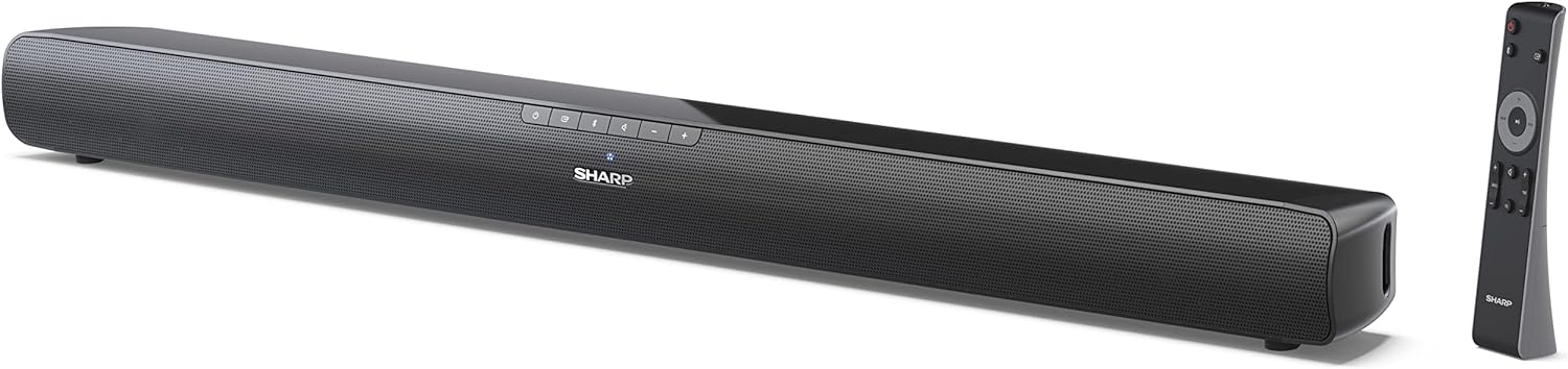 SHARP HT - SB107 2.0 Soundbar, 90W Small Wireless Bluetooth Soundbar for TV and Device Streaming with Aux, USB Playback, HDMI ARC /CEC & Digital Optical - in, Wall Mountable or Table Top Sound Bar - Black - Amazing Gadgets Outlet