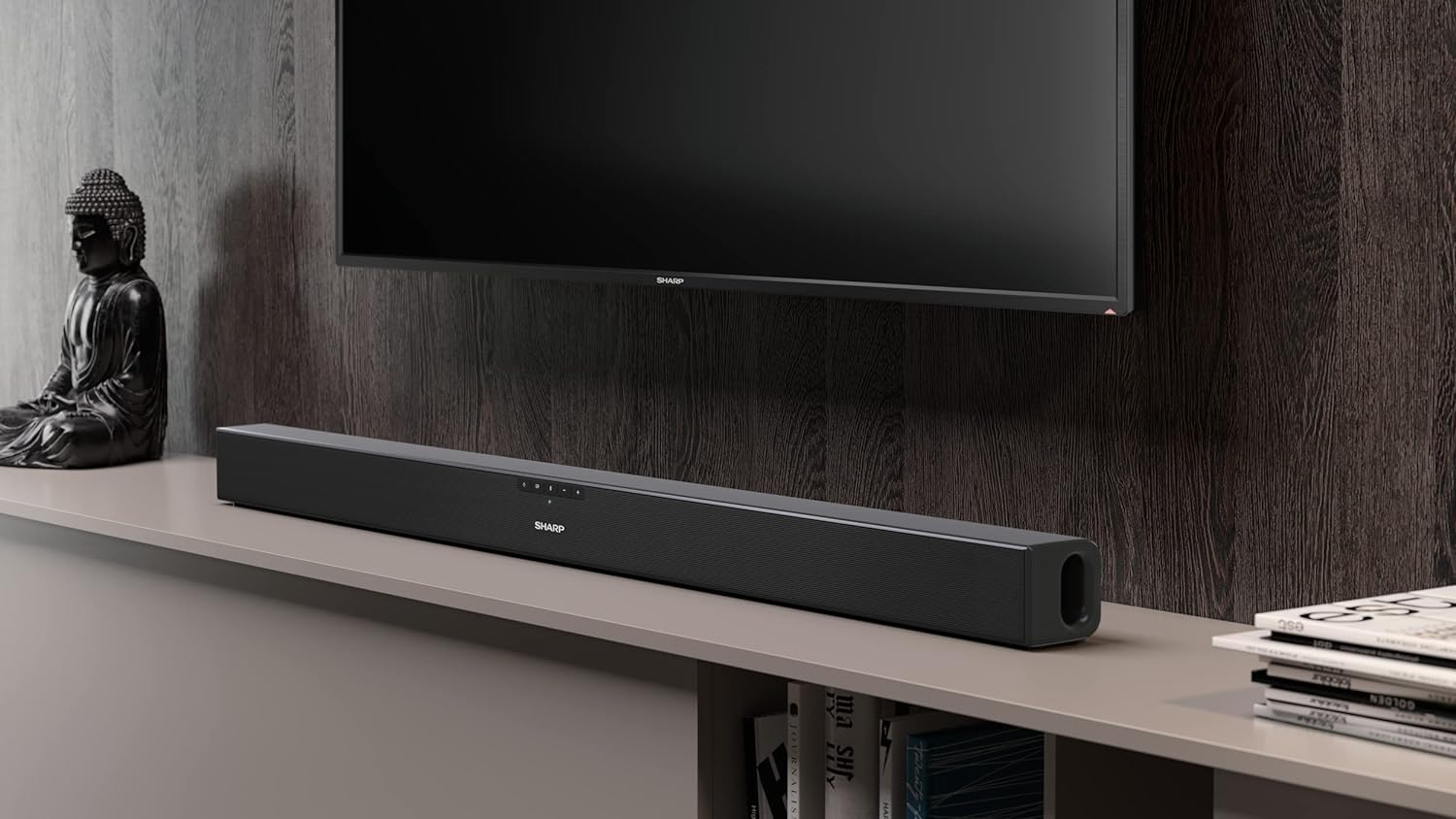 SHARP HT - SB140(MT) 2.0 Soundbar, 150W Slim Wireless Bluetooth Soundbar for TV and Device Streaming with HDMI ARC /CEC, Aux and Digital Optical - In, Wall Mount or Table Top Sound Bar - Black - Amazing Gadgets Outlet