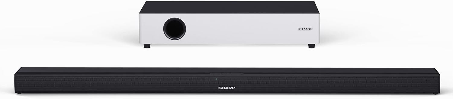 SHARP HT - SBW110 2.1 Soundbar, 180W Slim Wireless Bluetooth Soundbar with Wired Subwoofer for TV with HDMI ARC /CEC, Aux and Digital Optical - In, Wall Mount or Table Top Sound Bar - Black - Amazing Gadgets Outlet