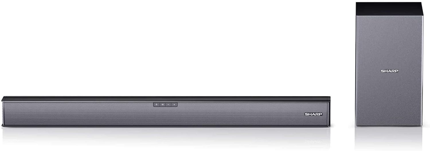 SHARP HT - SBW110 2.1 Soundbar, 180W Slim Wireless Bluetooth Soundbar with Wired Subwoofer for TV with HDMI ARC /CEC, Aux and Digital Optical - In, Wall Mount or Table Top Sound Bar - Black - Amazing Gadgets Outlet