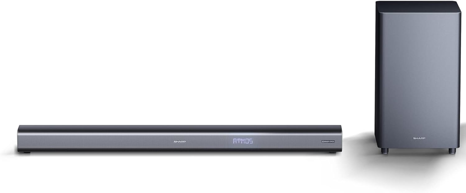 SHARP HT - SBW110 2.1 Soundbar, 180W Slim Wireless Bluetooth Soundbar with Wired Subwoofer for TV with HDMI ARC /CEC, Aux and Digital Optical - In, Wall Mount or Table Top Sound Bar - Black - Amazing Gadgets Outlet