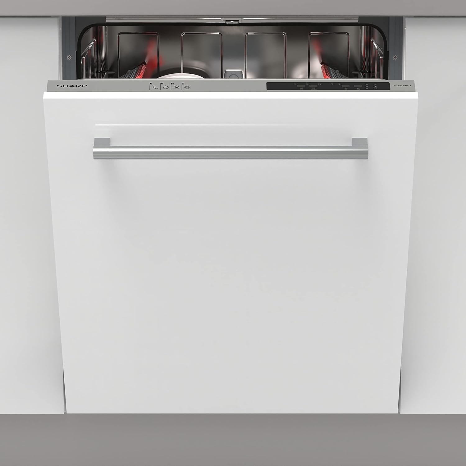SHARP QW - NI13I49EX - EN Fully Integrated Standard Dishwasher - Silver Control Panel - E Rated - Amazing Gadgets Outlet