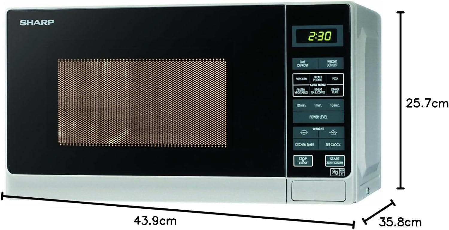 Sharp R272SLM Solo Touch Control Microwave, 20 Litre capacity, 800W, Silver - Amazing Gadgets Outlet