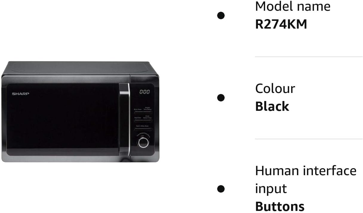 Sharp R274KM, Solo Digital Microwave, 20 Litre Capacity, 800 W, Black, Turntable - Amazing Gadgets Outlet