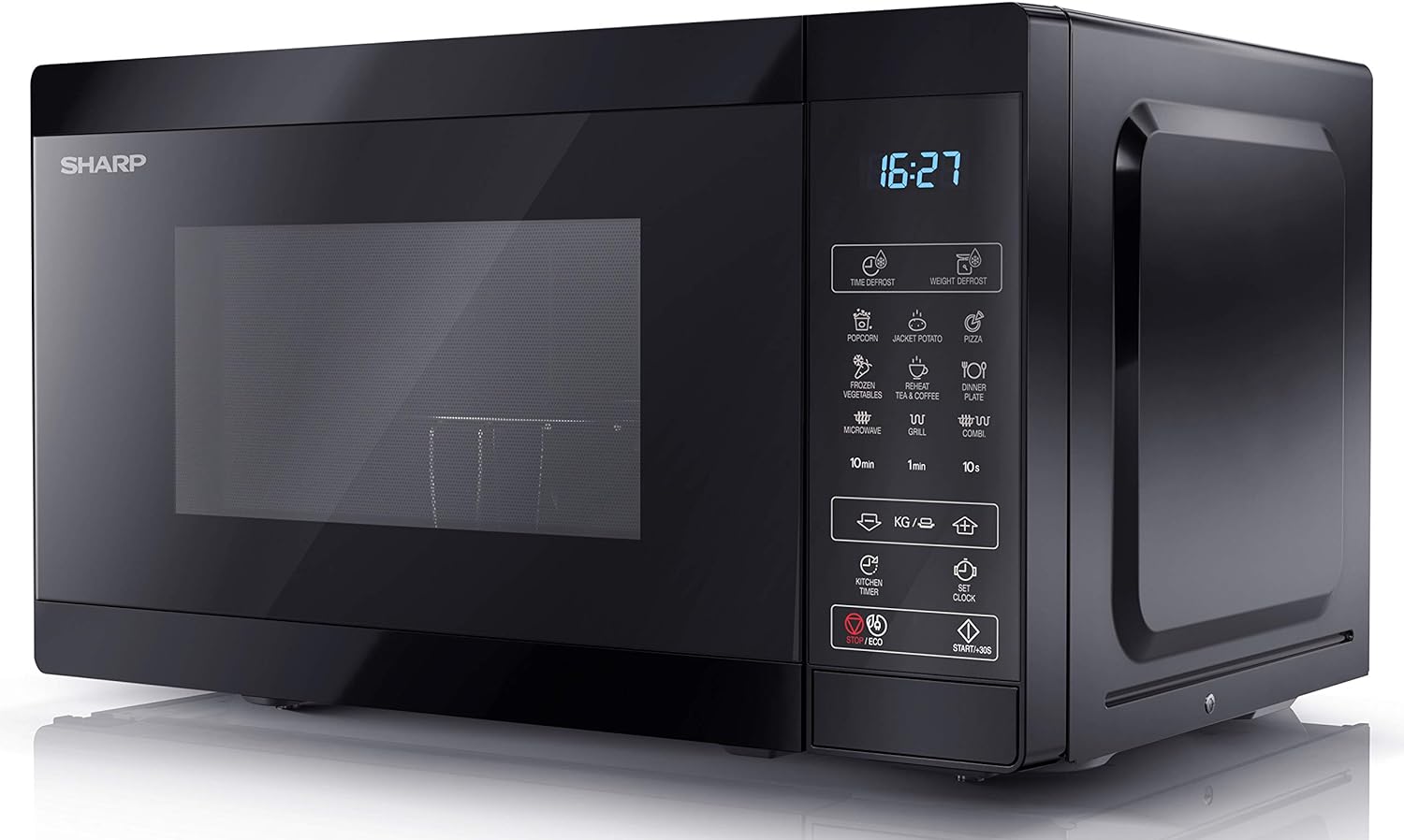 SHARP YC - MG02U - B Compact 20 Litre 800W Digital Microwave with 1000W Grill, 11 power levels, ECO Mode, defrost function, LED cavity light - Black - Amazing Gadgets Outlet