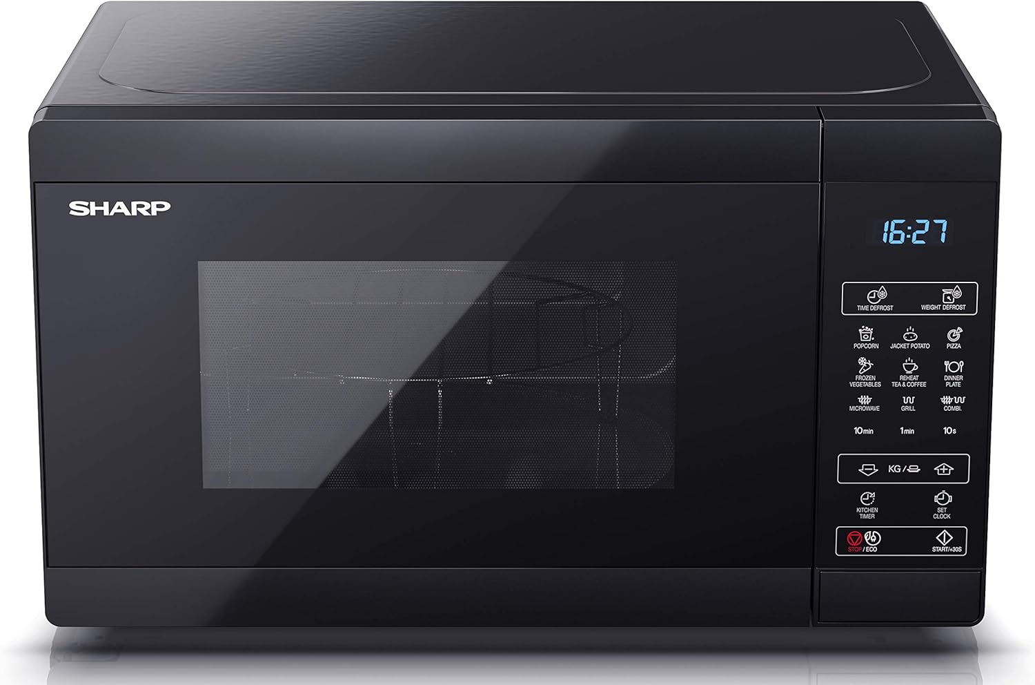 SHARP YC - MG02U - B Compact 20 Litre 800W Digital Microwave with 1000W Grill, 11 power levels, ECO Mode, defrost function, LED cavity light - Black - Amazing Gadgets Outlet