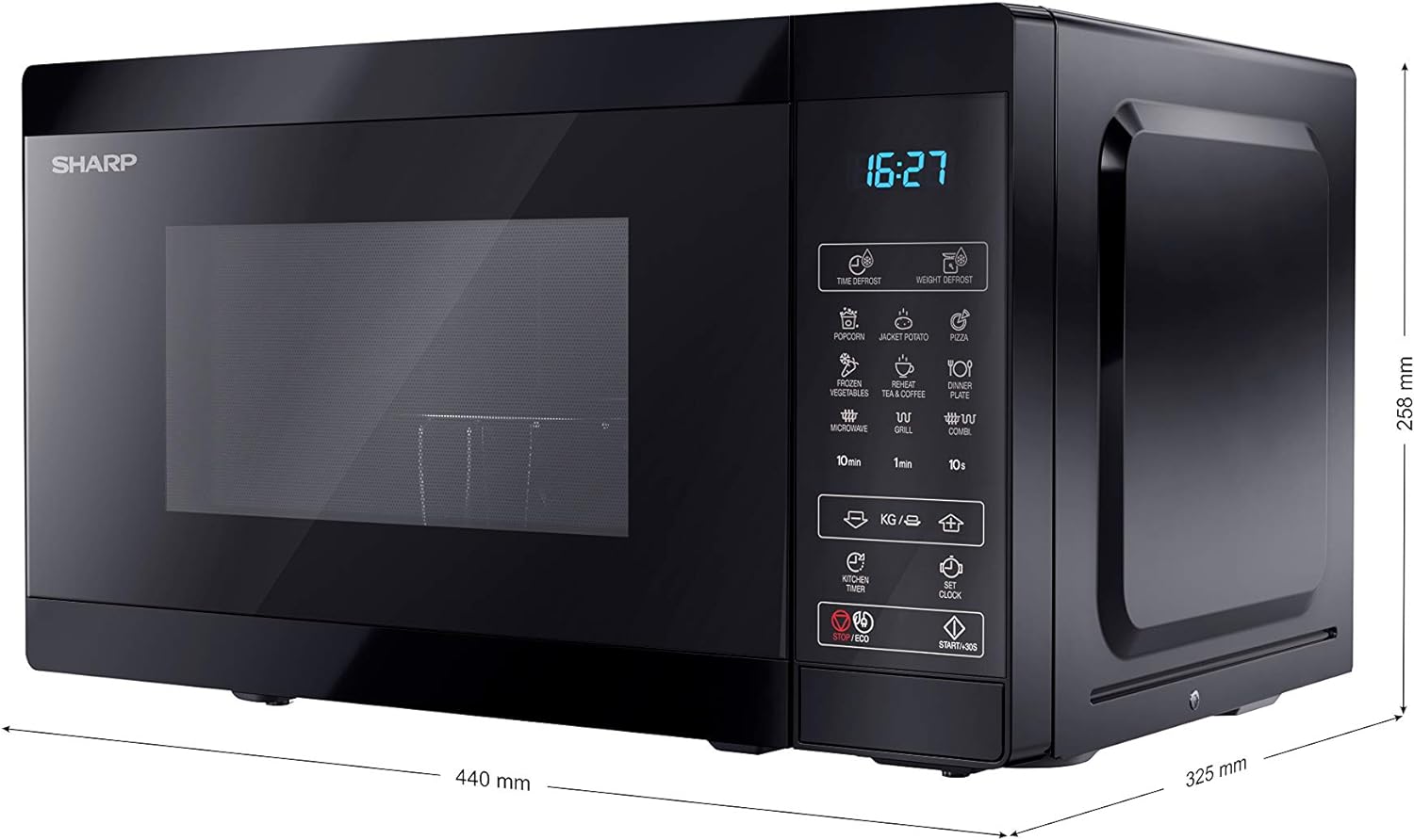 SHARP YC - MG02U - B Compact 20 Litre 800W Digital Microwave with 1000W Grill, 11 power levels, ECO Mode, defrost function, LED cavity light - Black - Amazing Gadgets Outlet