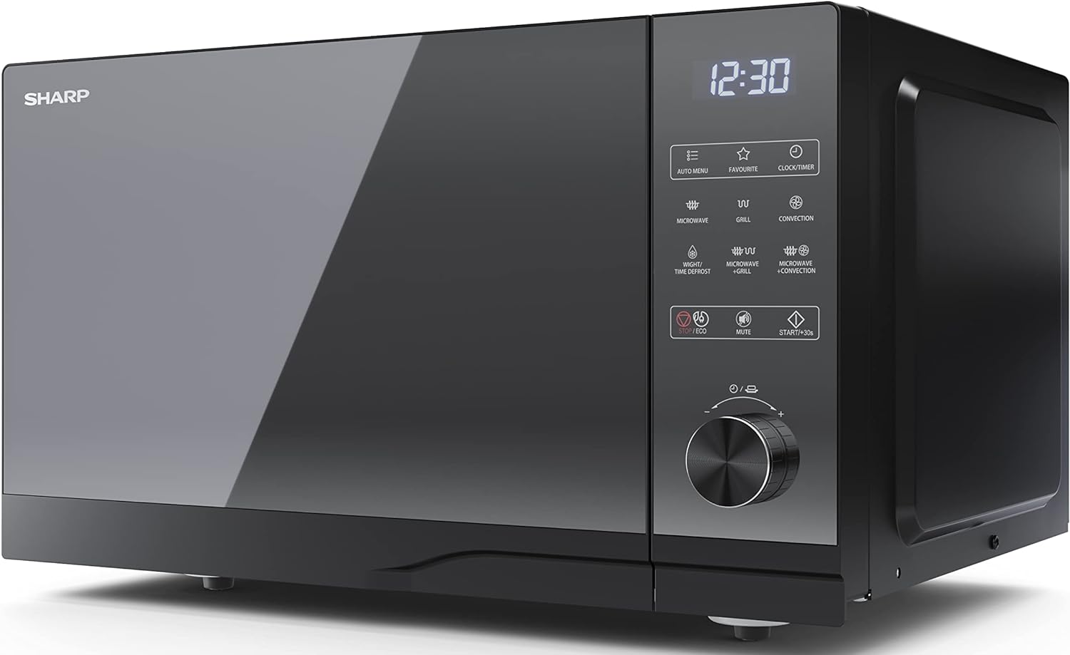 SHARP YC - MG02U - B Compact 20 Litre 800W Digital Microwave with 1000W Grill, 11 power levels, ECO Mode, defrost function, LED cavity light - Black - Amazing Gadgets Outlet