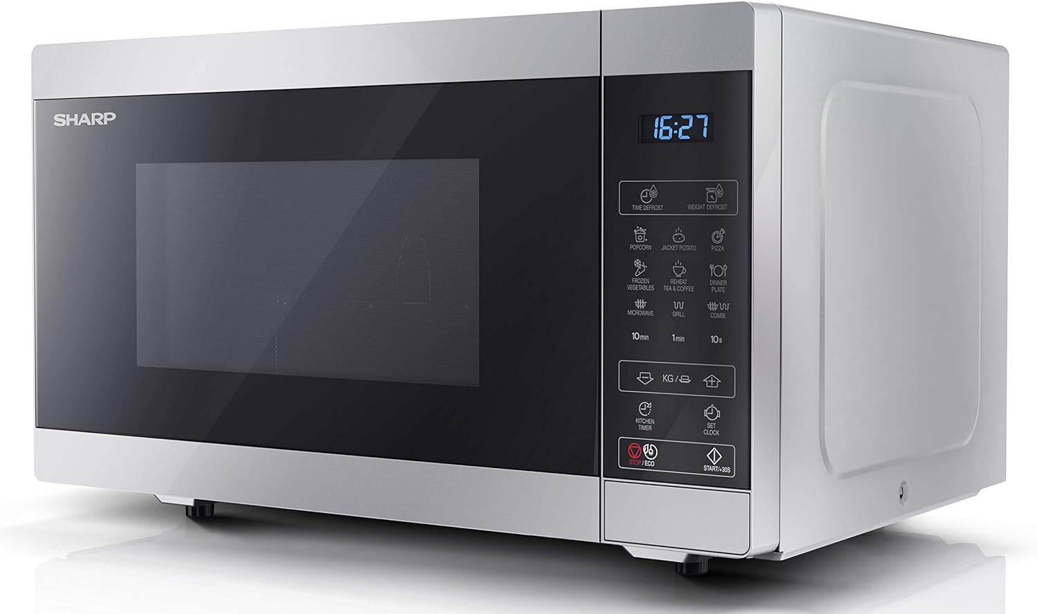 SHARP YC - MG02U - S Compact 20 Litre 800W Digital Microwave with 1000W Grill, 11 power levels, ECO Mode, defrost function, LED cavity light - Silver - Amazing Gadgets Outlet