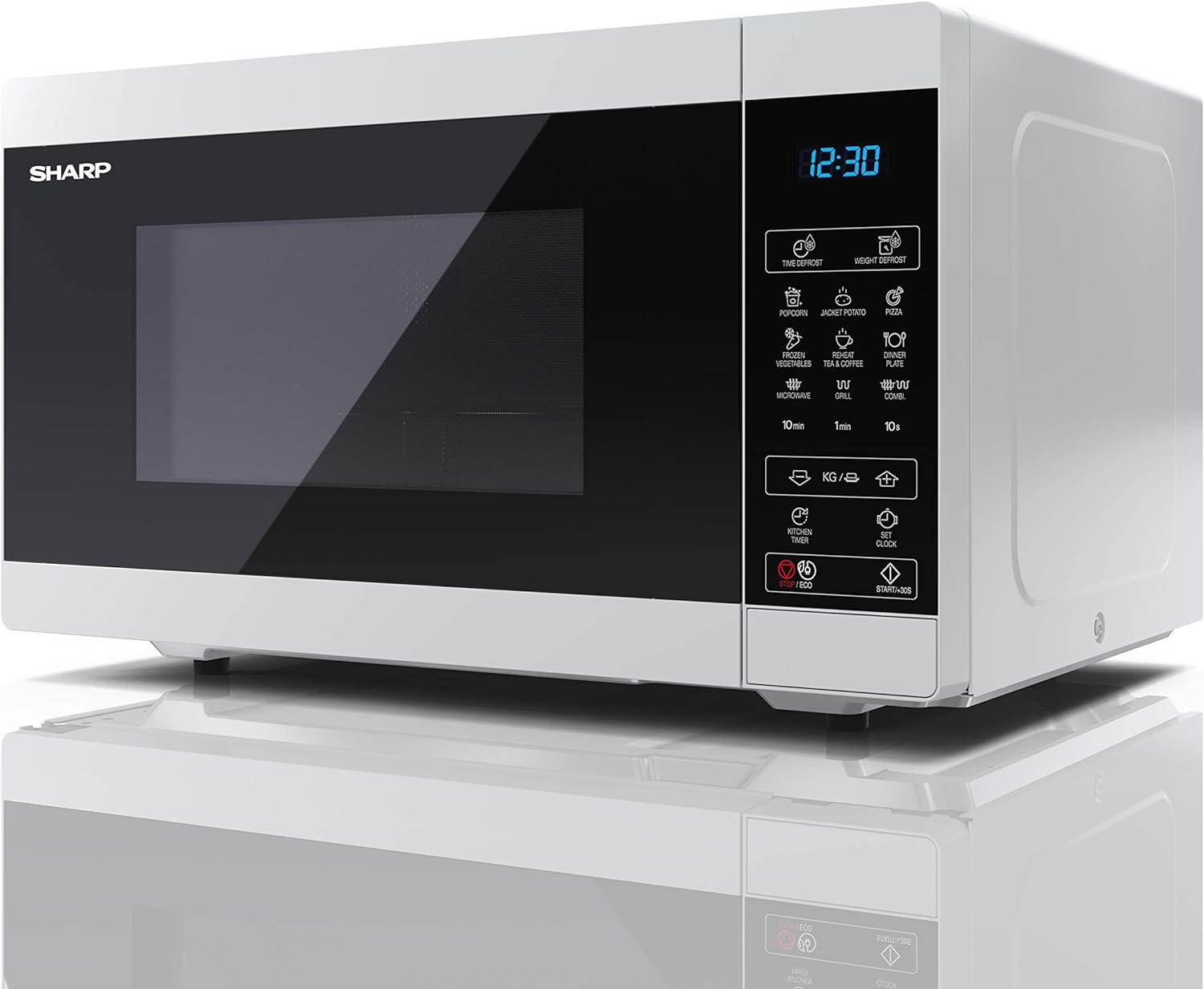 SHARP YC - MG02U - S Compact 20 Litre 800W Digital Microwave with 1000W Grill, 11 power levels, ECO Mode, defrost function, LED cavity light - Silver - Amazing Gadgets Outlet