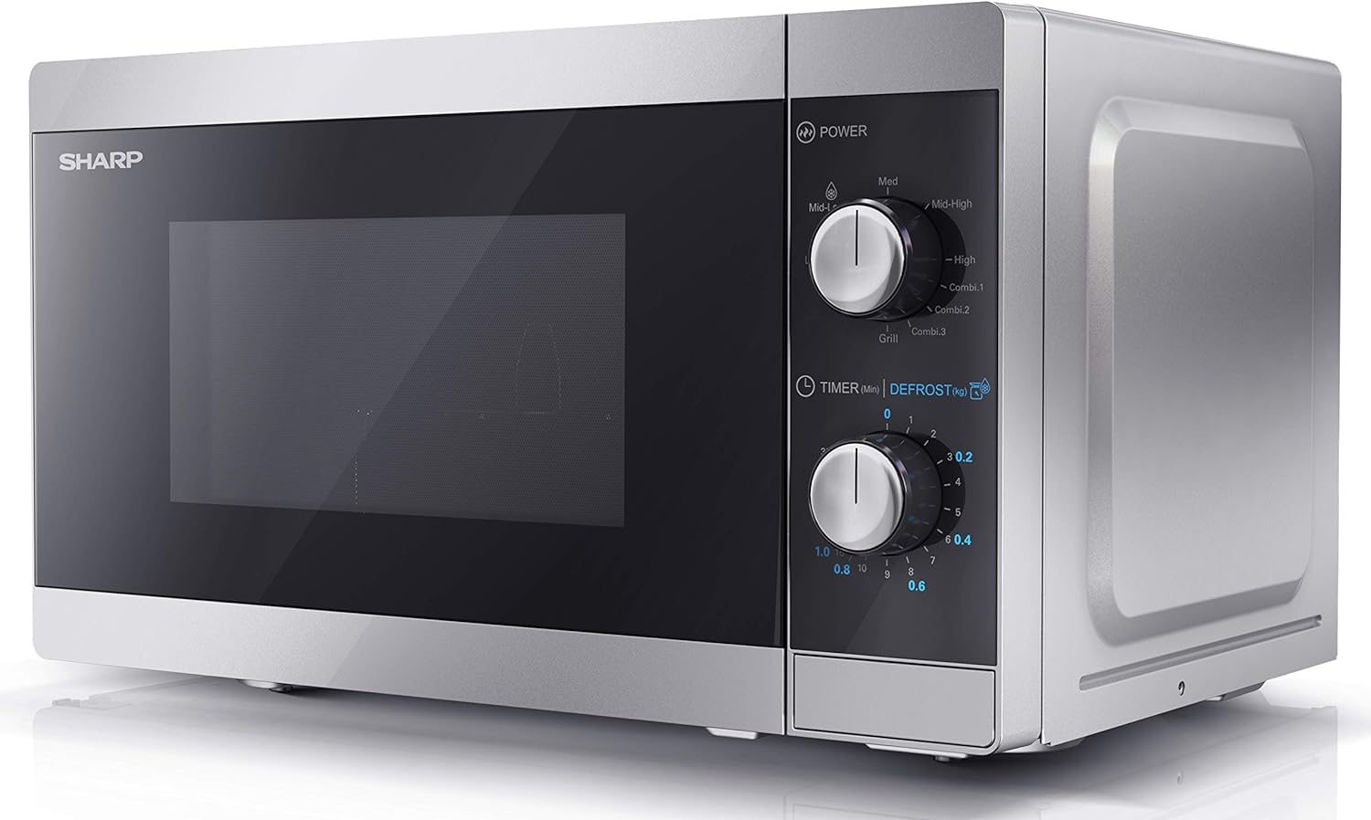 SHARP YC - MG02U - S Compact 20 Litre 800W Digital Microwave with 1000W Grill, 11 power levels, ECO Mode, defrost function, LED cavity light - Silver - Amazing Gadgets Outlet