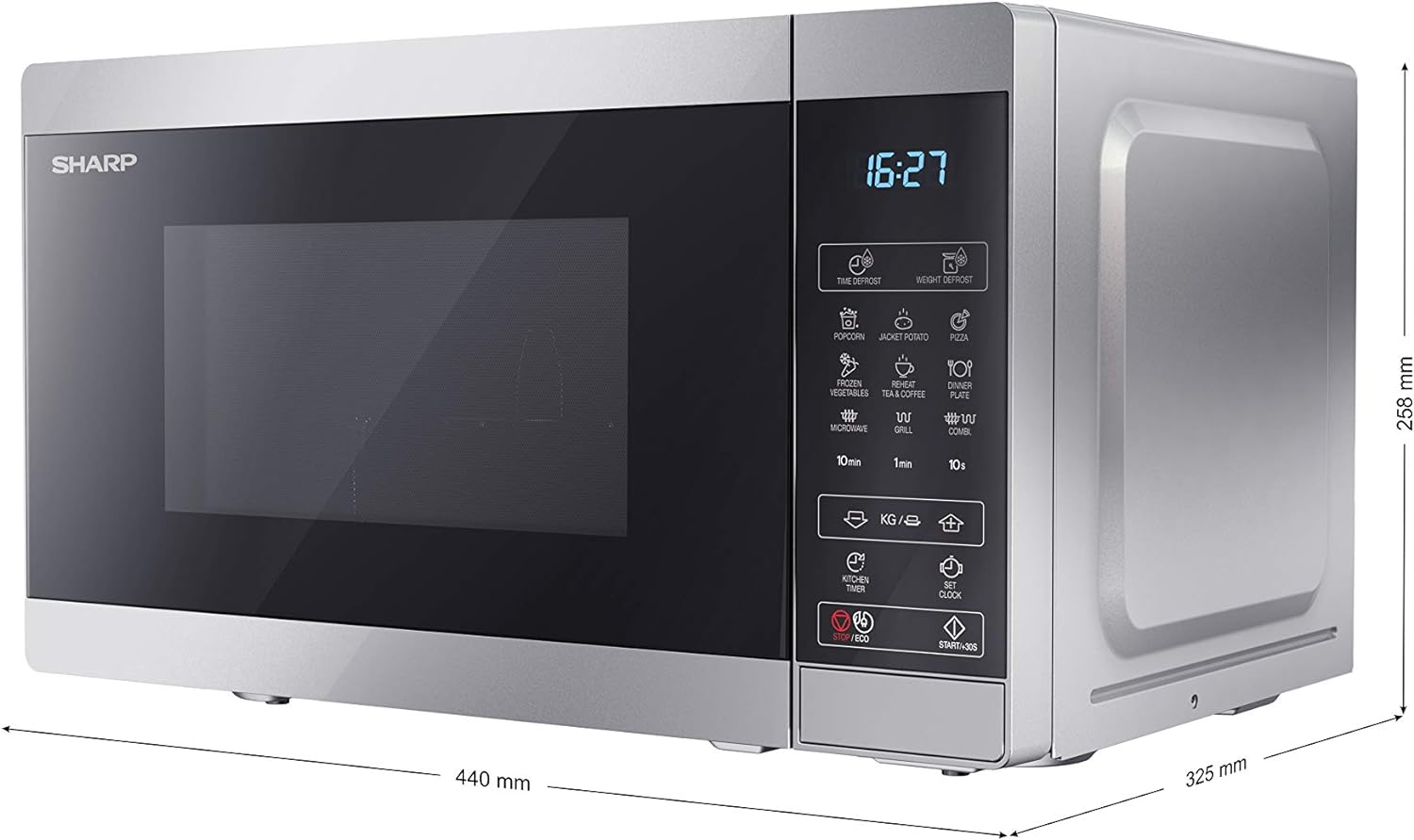 SHARP YC - MG02U - S Compact 20 Litre 800W Digital Microwave with 1000W Grill, 11 power levels, ECO Mode, defrost function, LED cavity light - Silver - Amazing Gadgets Outlet