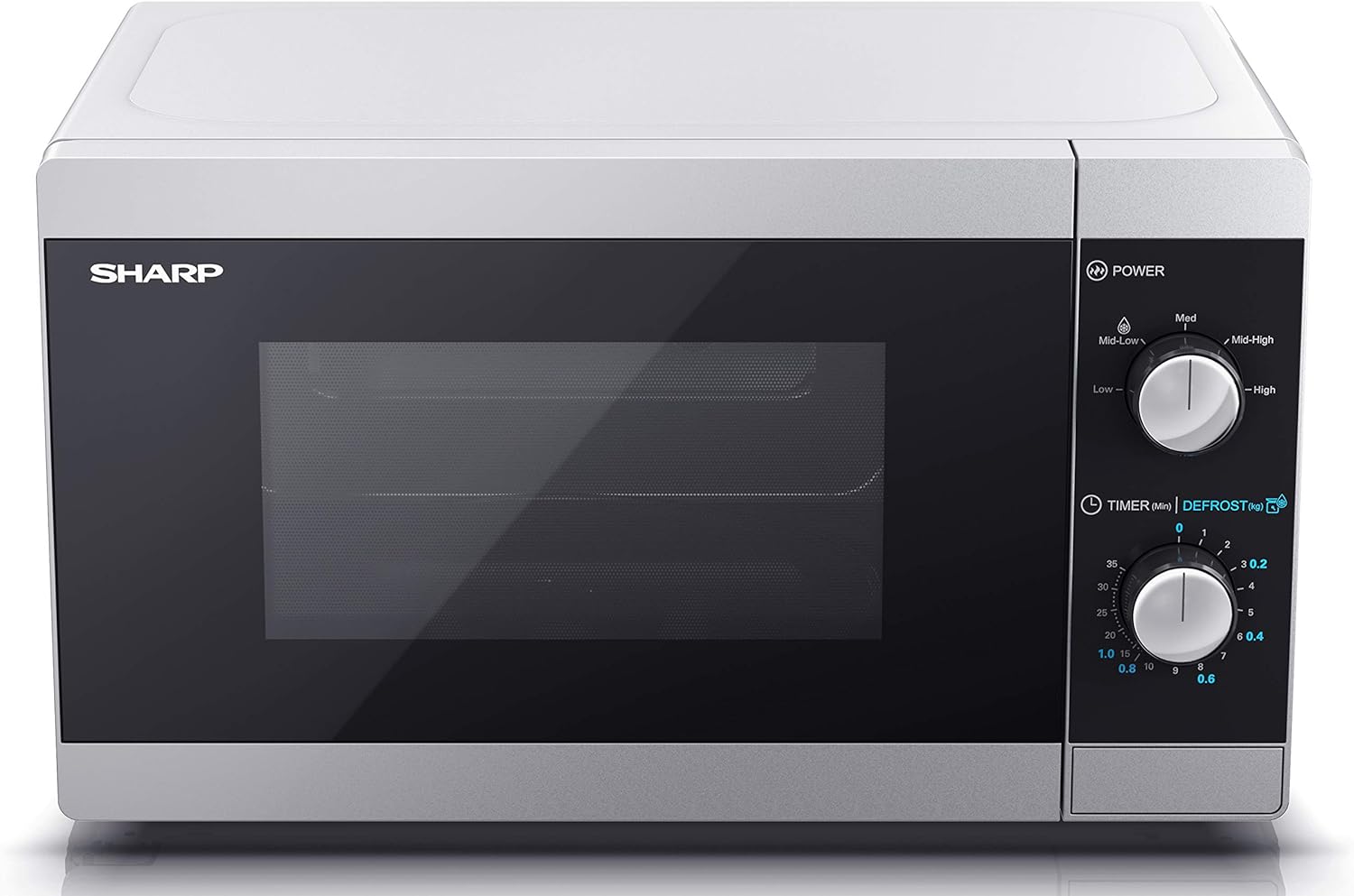 SHARP YC - MS01U - S Compact 20 Litre 800W Manual control Microwave, 5 power levels, defrost function, LED cavity light - Silver - Amazing Gadgets Outlet