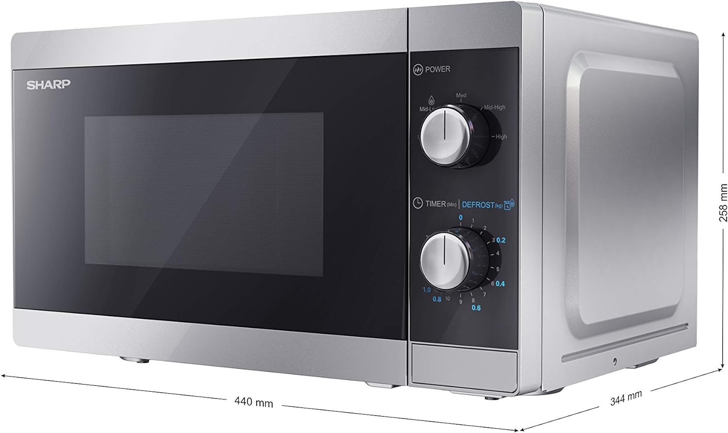 SHARP YC - MS01U - S Compact 20 Litre 800W Manual control Microwave, 5 power levels, defrost function, LED cavity light - Silver - Amazing Gadgets Outlet