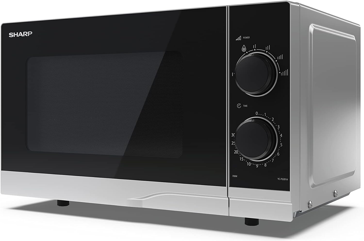 SHARP YC - PS201AU - S Compact 20 Litre 700W Manual control Microwave, 6 power levels, defrost function, LED cavity light - Silver - Amazing Gadgets Outlet