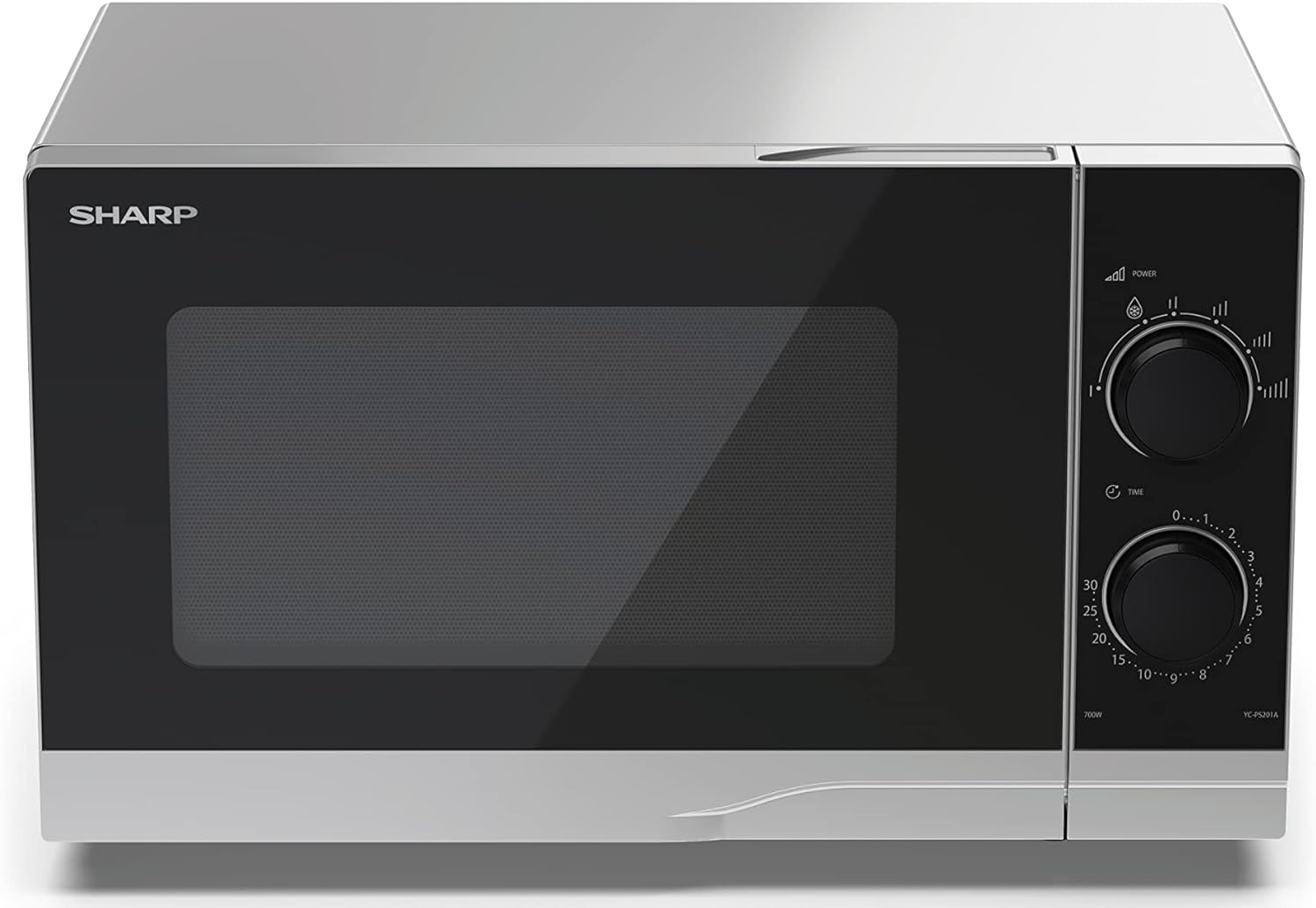 SHARP YC - PS201AU - S Compact 20 Litre 700W Manual control Microwave, 6 power levels, defrost function, LED cavity light - Silver - Amazing Gadgets Outlet