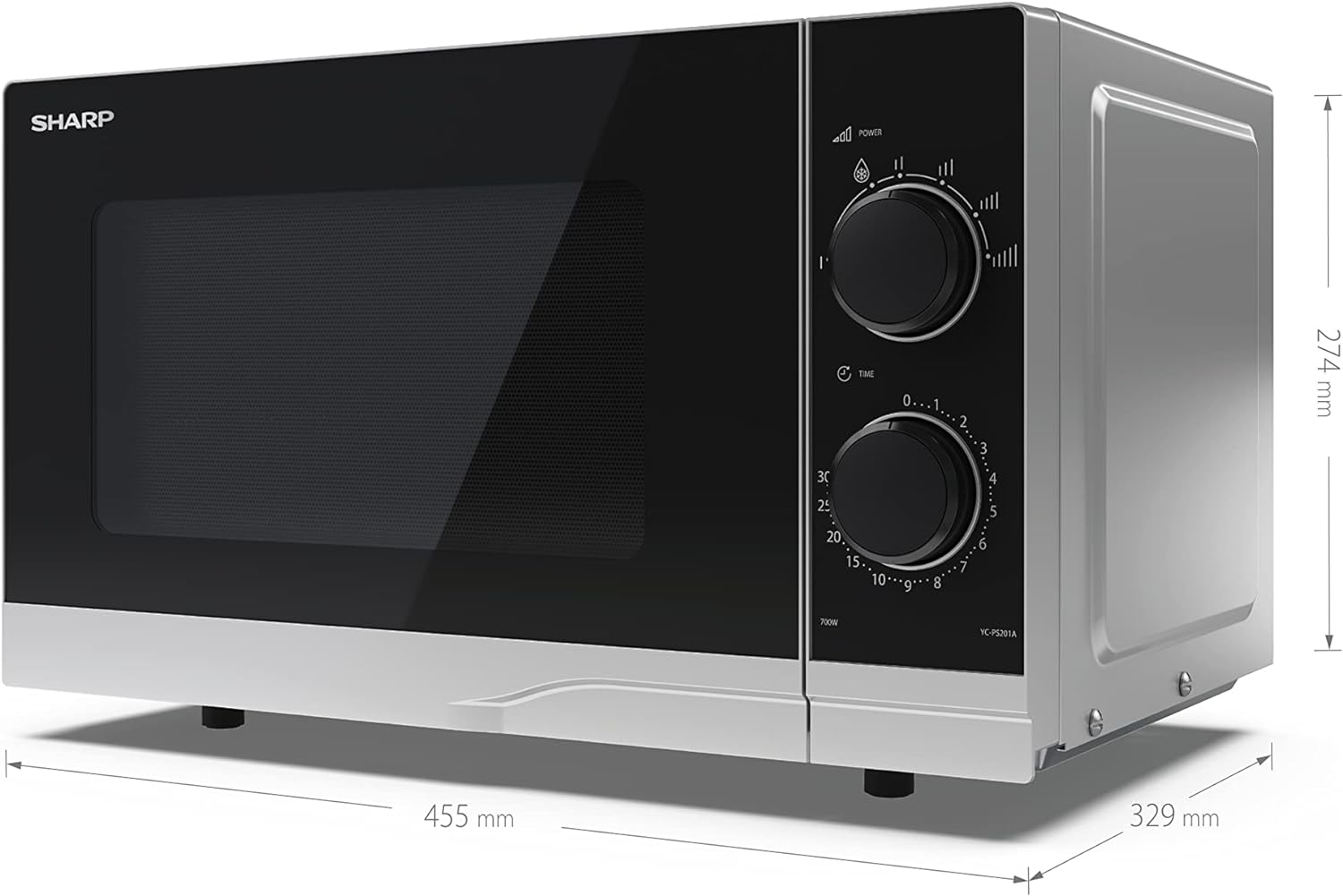 SHARP YC - PS201AU - S Compact 20 Litre 700W Manual control Microwave, 6 power levels, defrost function, LED cavity light - Silver - Amazing Gadgets Outlet