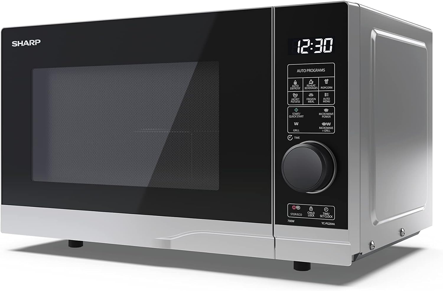 SHARP YC - PS201AU - S Compact 20 Litre 700W Manual control Microwave, 6 power levels, defrost function, LED cavity light - Silver - Amazing Gadgets Outlet