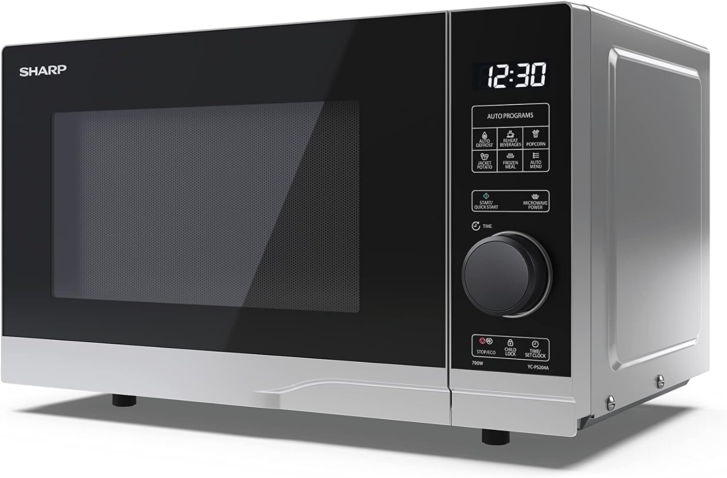 SHARP YC - PS201AU - S Compact 20 Litre 700W Manual control Microwave, 6 power levels, defrost function, LED cavity light - Silver - Amazing Gadgets Outlet