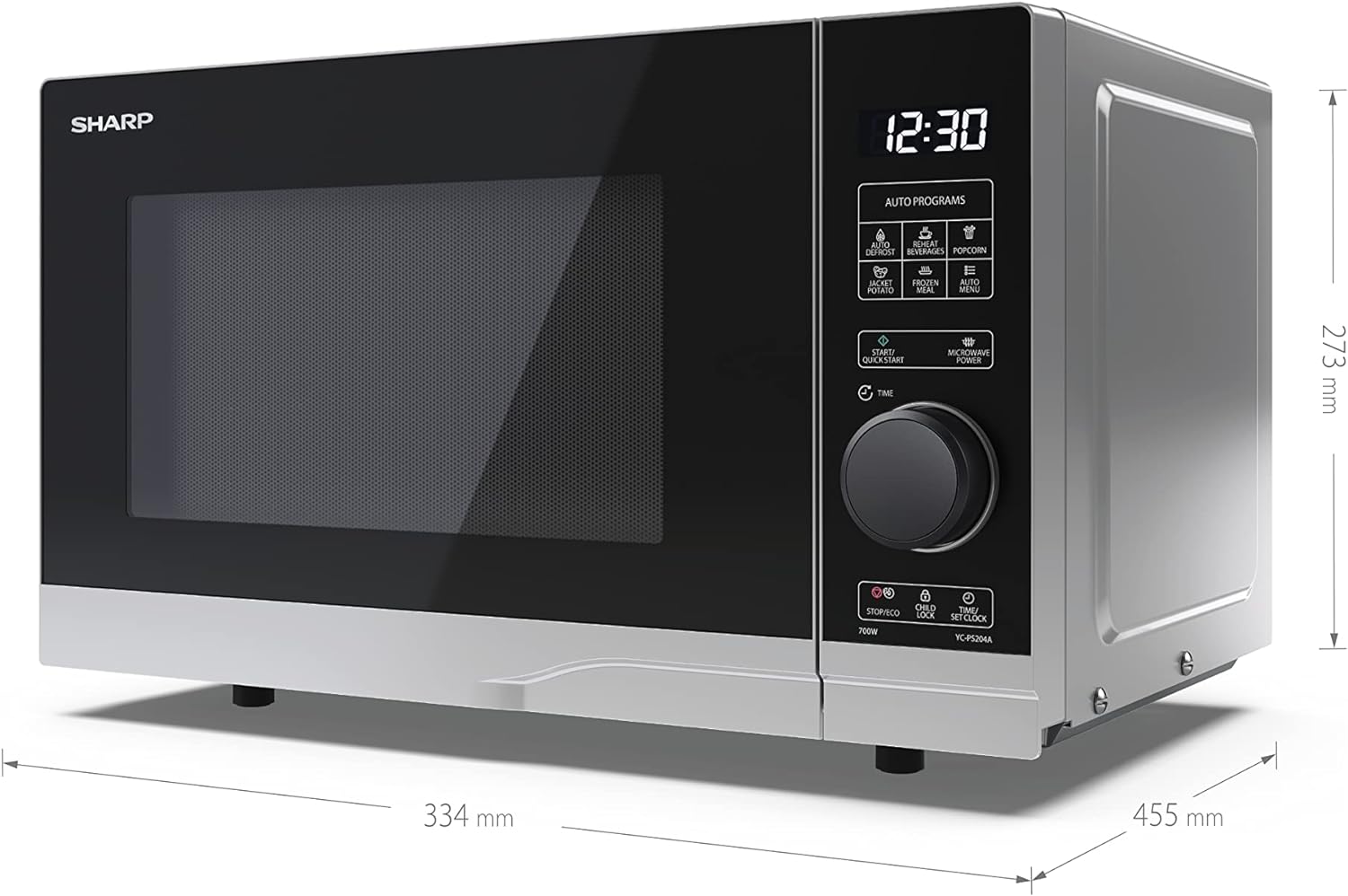 SHARP YC - PS204AU - S Compact 20 Litre 700W Digital Microwave, 10 power levels, ECO Mode, defrost function, LED cavity light - Silver - Amazing Gadgets Outlet