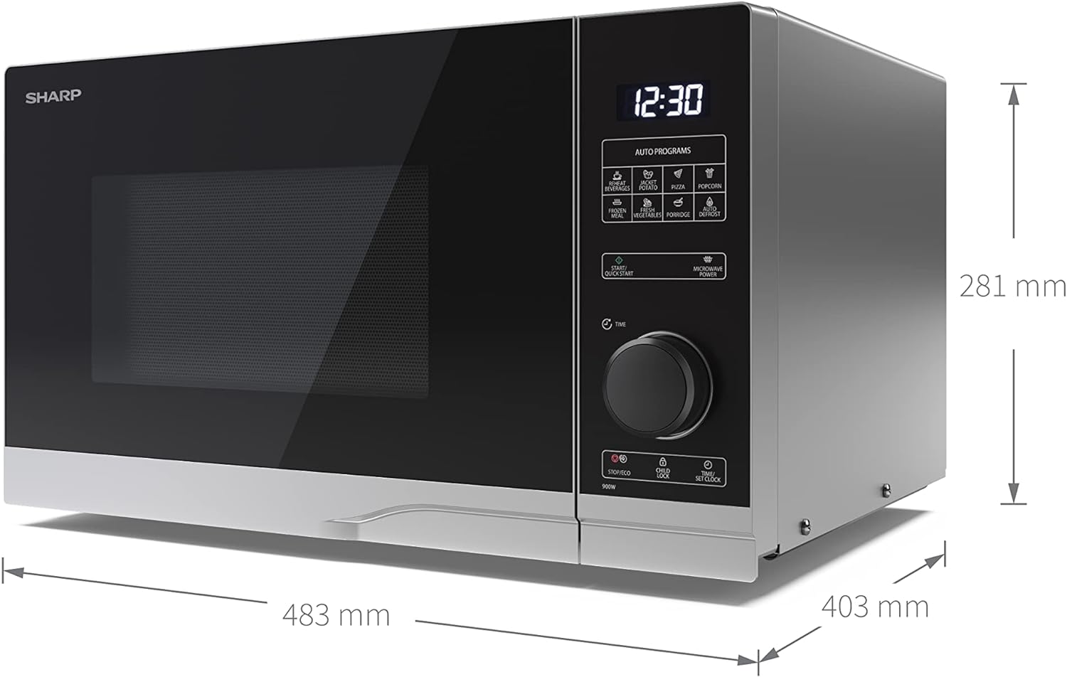 SHARP YC - PS254AU - S 25 Litre 900W Digital Microwave, 10 power levels, ECO Mode, defrost function, LED cavity light - Silver - Amazing Gadgets Outlet