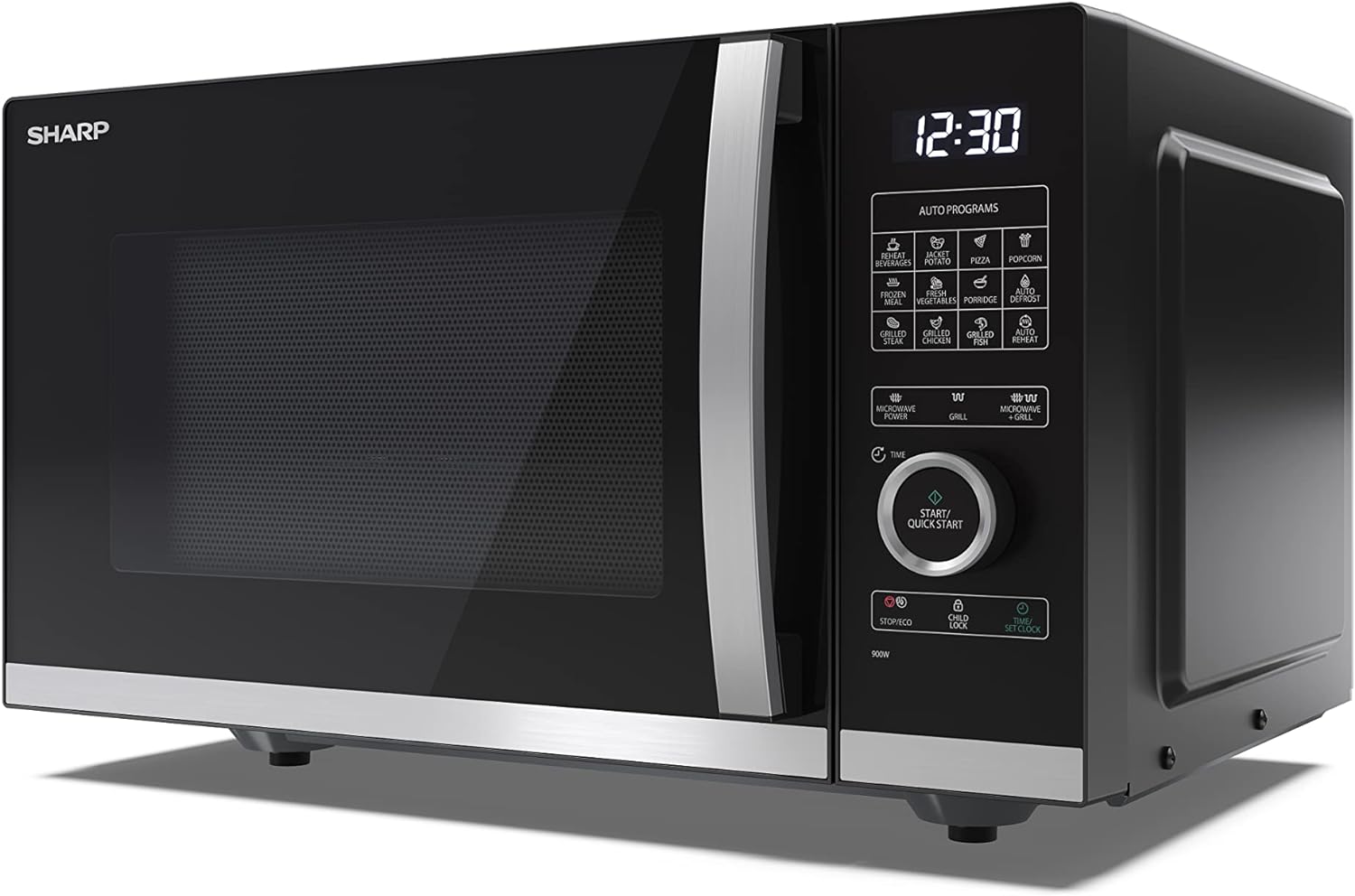 SHARP YC - QG254AU - B 25 Litre 900W Digital FLATBED Microwave with 1000W Grill, 10 power levels, ECO Mode, defrost function, LED cavity light - Black - Amazing Gadgets Outlet