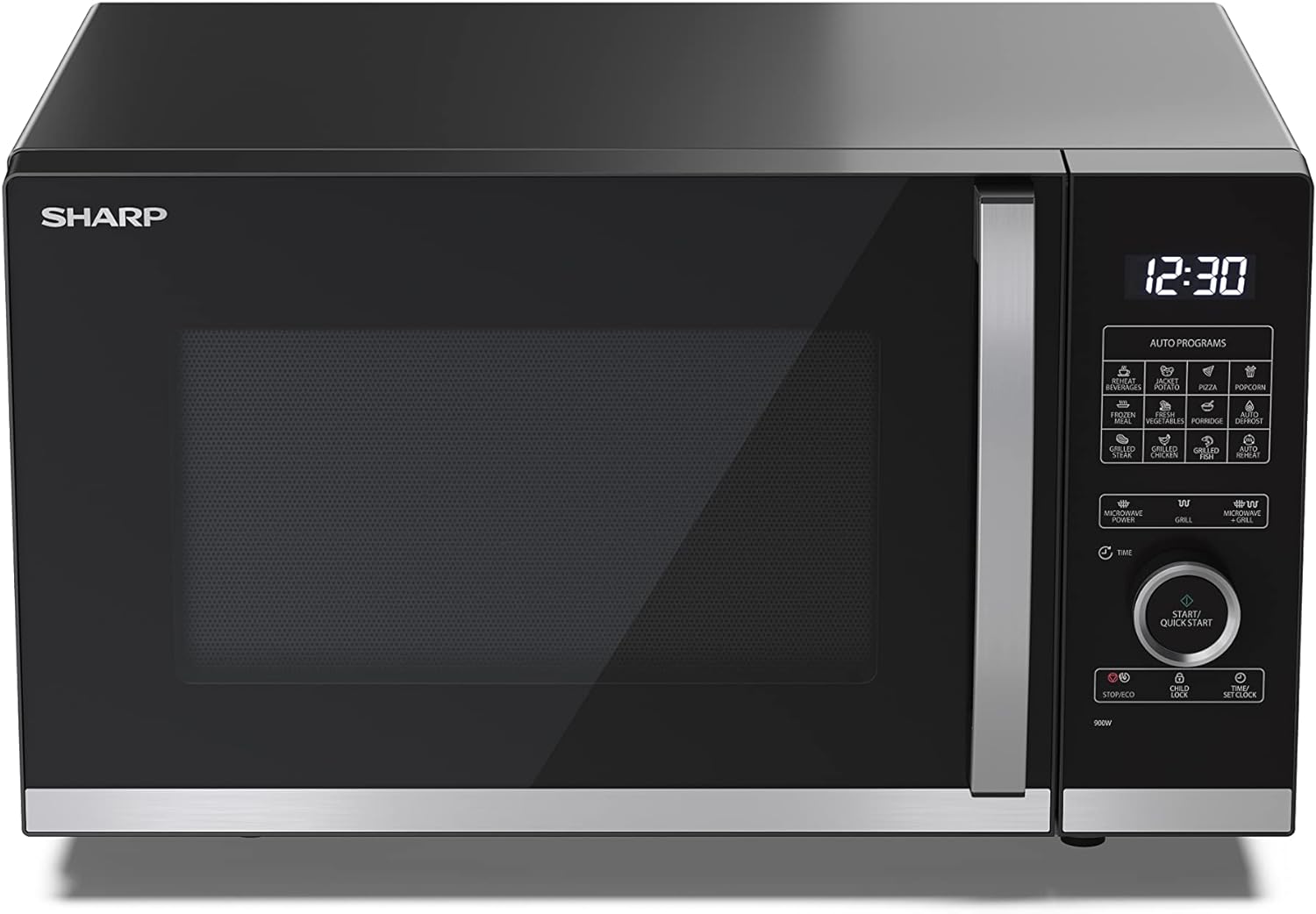 SHARP YC - QG254AU - B 25 Litre 900W Digital FLATBED Microwave with 1000W Grill, 10 power levels, ECO Mode, defrost function, LED cavity light - Black - Amazing Gadgets Outlet