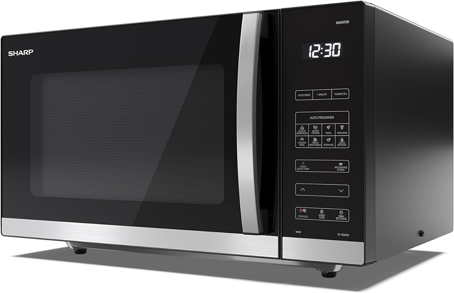 SHARP YC - QG254AU - B 25 Litre 900W Digital FLATBED Microwave with 1000W Grill, 10 power levels, ECO Mode, defrost function, LED cavity light - Black - Amazing Gadgets Outlet