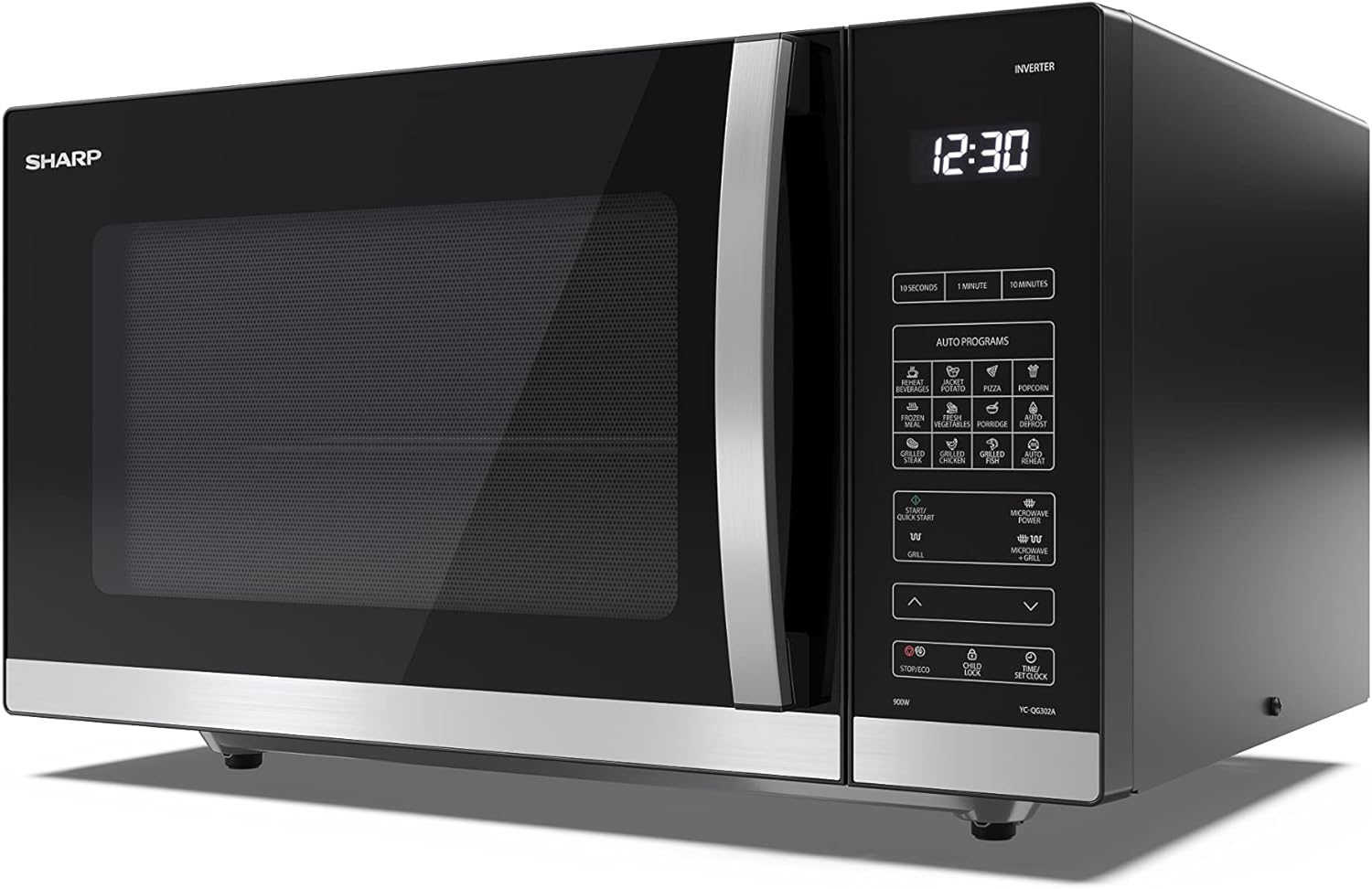 SHARP YC - QG254AU - B 25 Litre 900W Digital FLATBED Microwave with 1000W Grill, 10 power levels, ECO Mode, defrost function, LED cavity light - Black - Amazing Gadgets Outlet