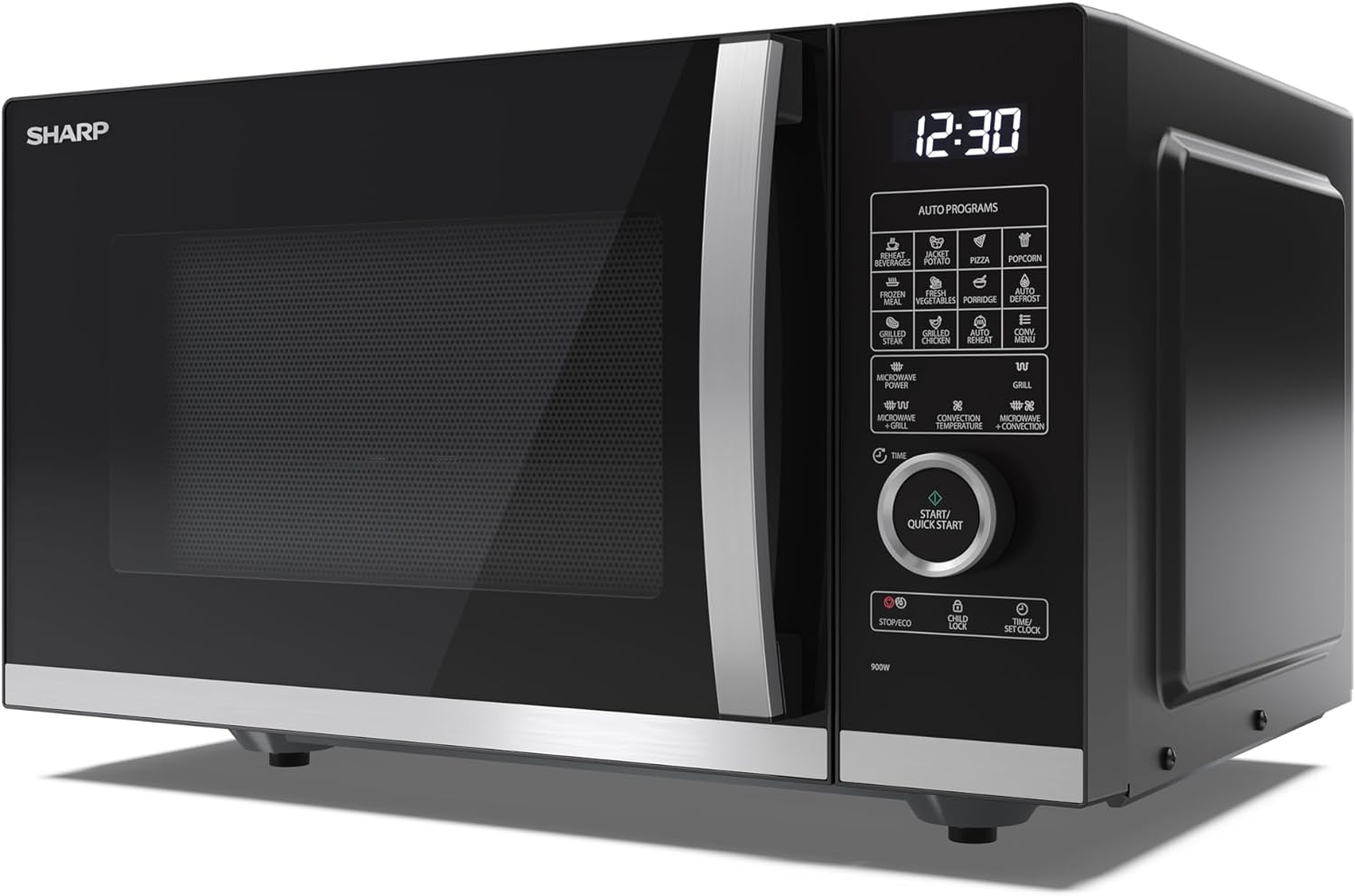 SHARP YC - QG254AU - B 25 Litre 900W Digital FLATBED Microwave with 1000W Grill, 10 power levels, ECO Mode, defrost function, LED cavity light - Black - Amazing Gadgets Outlet