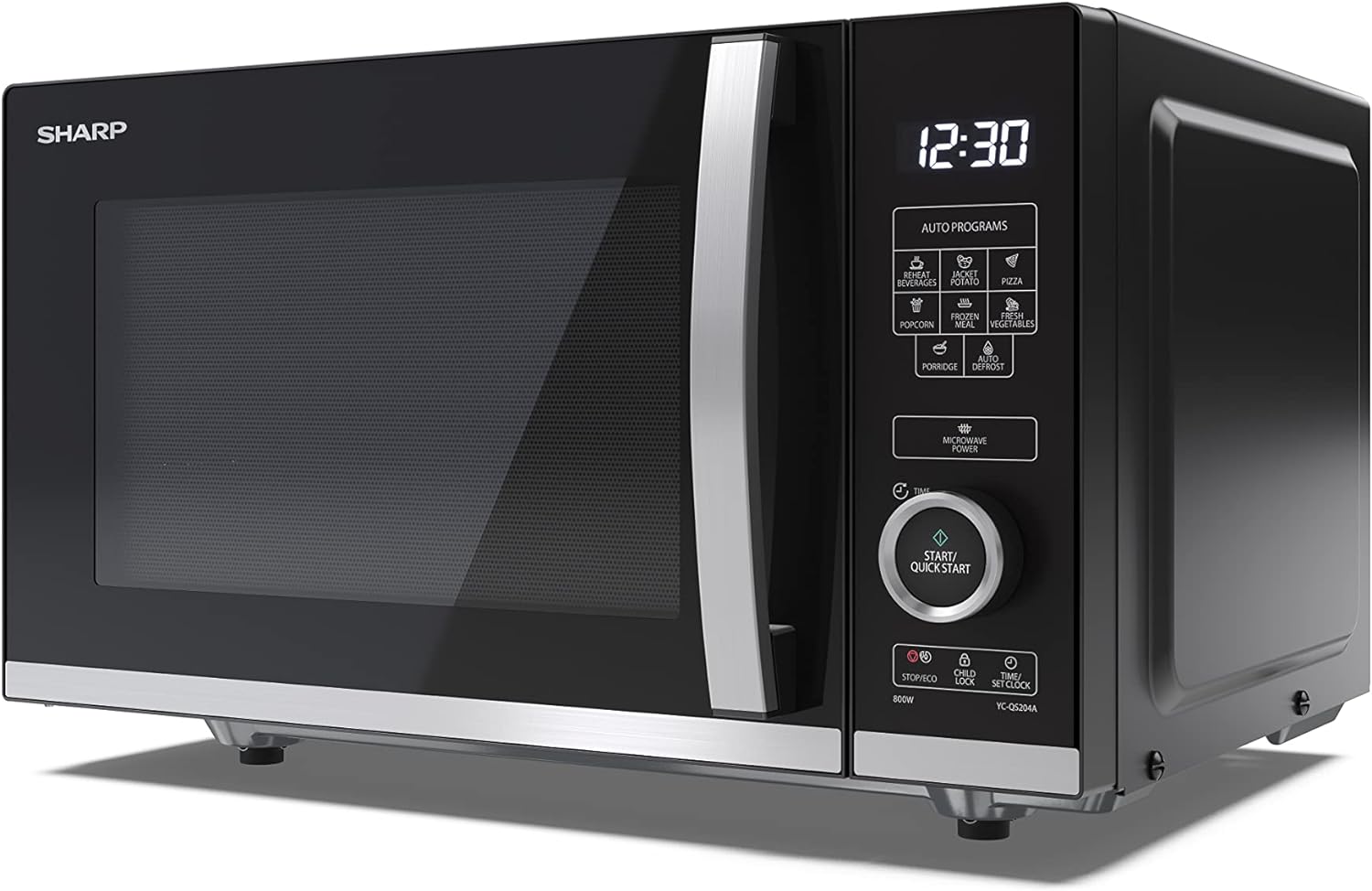 SHARP YC - QG254AU - B 25 Litre 900W Digital FLATBED Microwave with 1000W Grill, 10 power levels, ECO Mode, defrost function, LED cavity light - Black - Amazing Gadgets Outlet