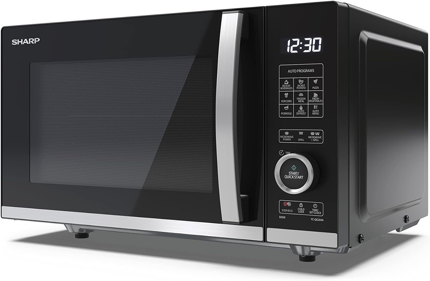 SHARP YC - QG254AU - B 25 Litre 900W Digital FLATBED Microwave with 1000W Grill, 10 power levels, ECO Mode, defrost function, LED cavity light - Black - Amazing Gadgets Outlet