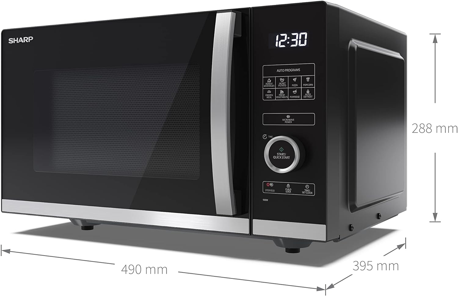 SHARP YC - QS254AU - B 25 Litre 900W Digital FLATBED Microwave, 10 power levels, ECO Mode, defrost function, LED cavity light - Black - Amazing Gadgets Outlet