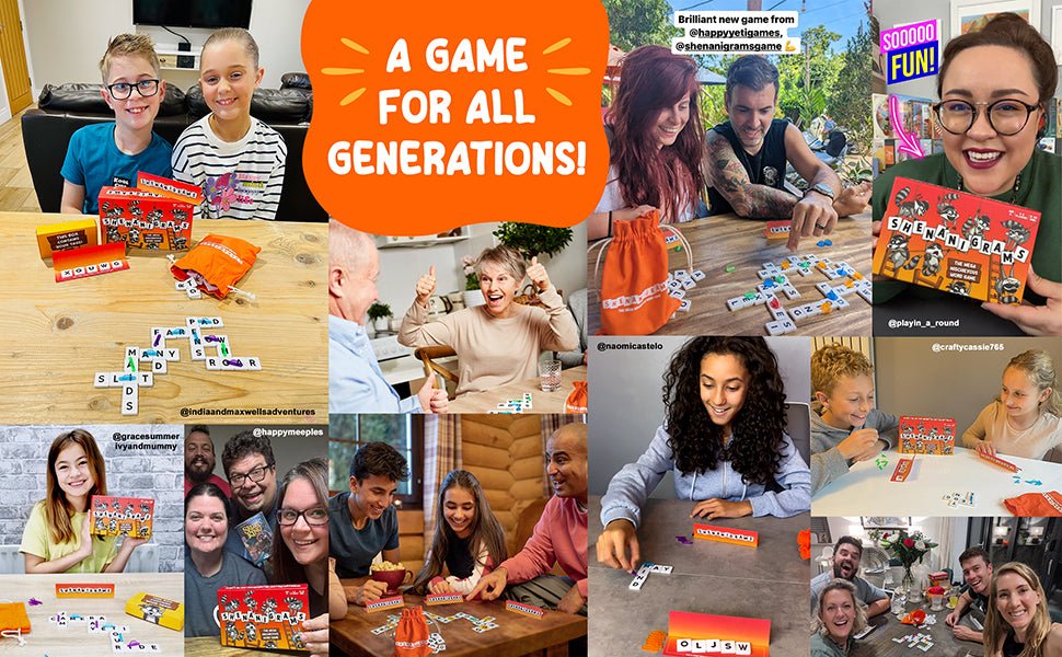 Shenanigrams – The Mega - Mischievous Word Game! A Super Fun & Fast Family Party Game for Kids, Teens & Adults - Great for Travel, Couples & Family Board Games Night - Amazing Gadgets Outlet