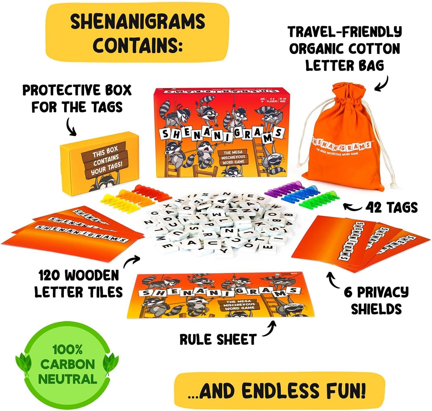 Shenanigrams – The Mega - Mischievous Word Game! A Super Fun & Fast Family Party Game for Kids, Teens & Adults - Great for Travel, Couples & Family Board Games Night - Amazing Gadgets Outlet