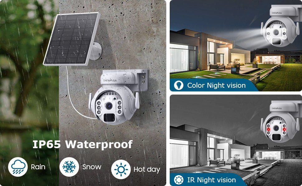 SHIWOJIA 2K Solar Wireless Security Outdoor Camera, 360° PTZ WiFi CCTV Camera, PIR Motion Detection & Alert, Color Night Vision, 2 - Way Audio, IP66 Waterproof, SD/Cloud - Amazing Gadgets Outlet