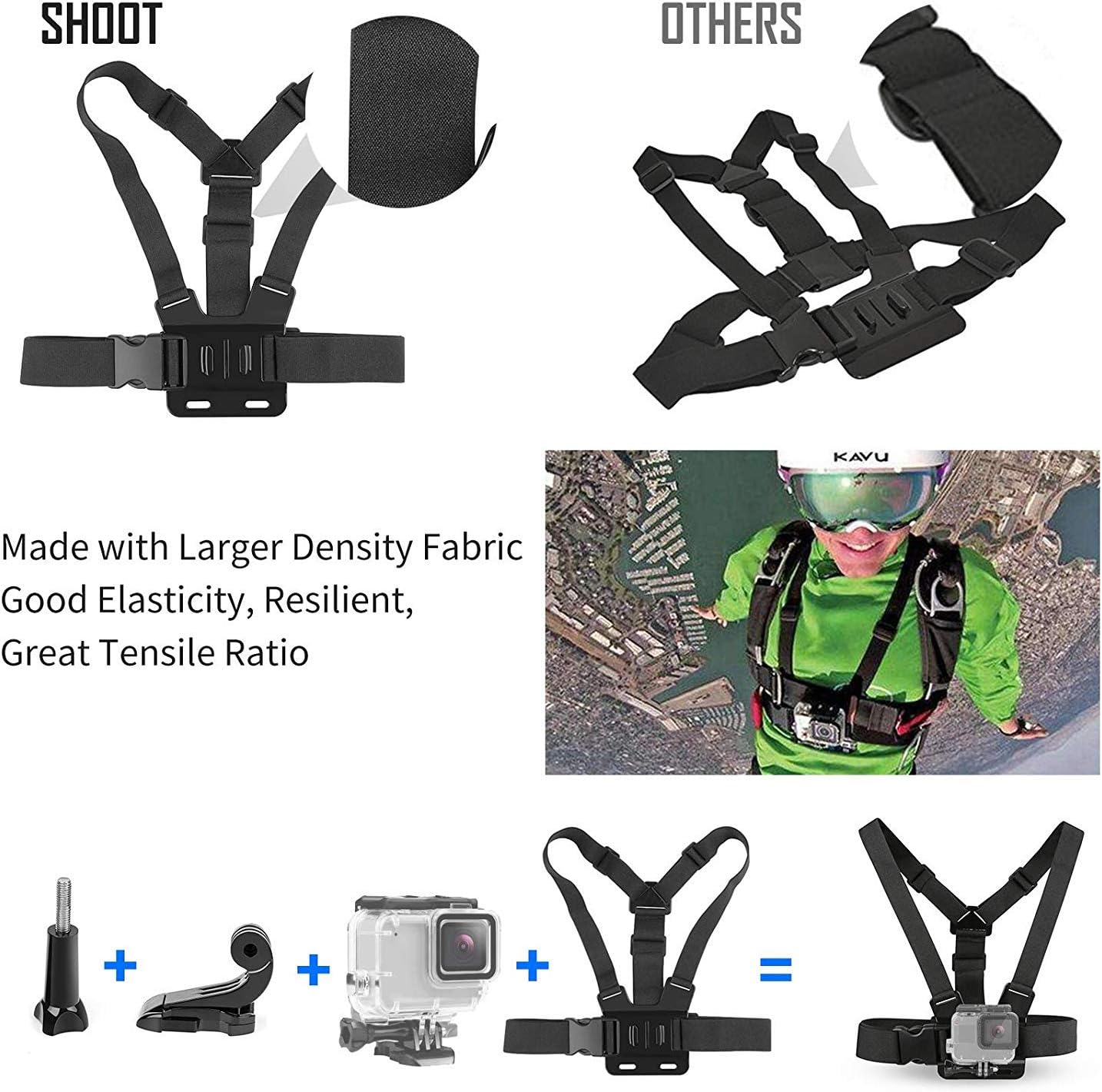 SHOOT 4in1 Sports Action Camera Accessories Kit for GoPro Hero 8 Hero 7 Hero (2018)/6/5/4/3 SJCAM SJ4000 SJ5000 SJ6000 APEMAN AKASO EK7000 Cameras Head Strap + Chest Strap + Floating Grip + Pouch - Amazing Gadgets Outlet