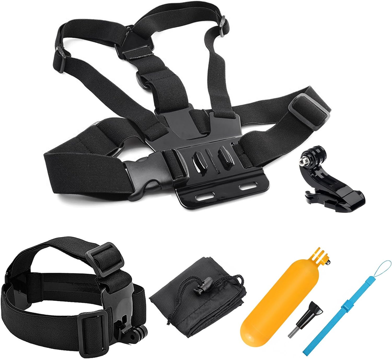 SHOOT 4in1 Sports Action Camera Accessories Kit for GoPro Hero 8 Hero 7 Hero (2018)/6/5/4/3 SJCAM SJ4000 SJ5000 SJ6000 APEMAN AKASO EK7000 Cameras Head Strap + Chest Strap + Floating Grip + Pouch - Amazing Gadgets Outlet