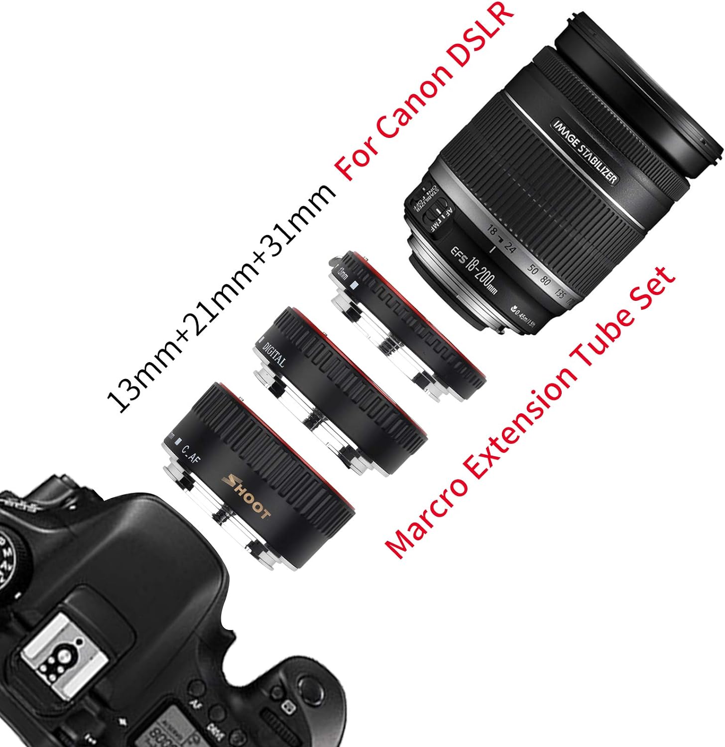 SHOOT AF Auto Focus Macro Extension Tube Set for Canon EOS EF EF - S Lens DSLR Cameras 1100D 700D 650D 600D 550D 500D 450D 400D 350D 300D 100D 70D - Amazing Gadgets Outlet