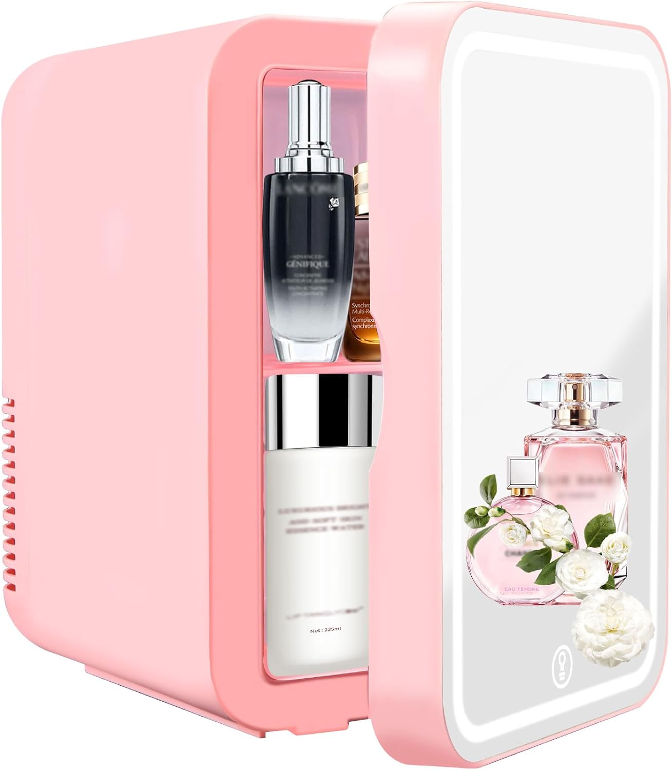 SHTALHST Mini Fridge With LED Mirror, 8L/8can, Mini fridge for Bedrooms, AC/DC, Skincare Fridge, for Skincare, Drinks, Makeup and Food, Bedroom,Car and Office, Pink - Amazing Gadgets Outlet