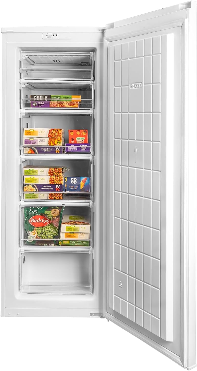 SIA 160 Litre Tall White Freestanding Upright Freezer 6 Large Freezer Drawers, Reversible Door, Adjustable Legs, Adjustable Thermostat, H1440 x W545 x D580, Recessed Door Handle, Noise 41dB SFZ144WH - Amazing Gadgets Outlet