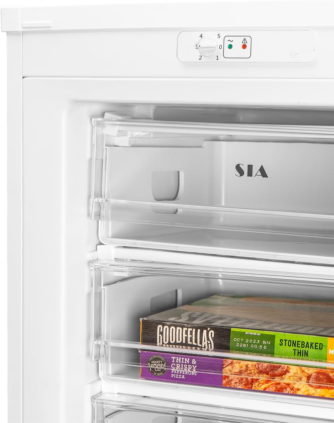 SIA 160 Litre Tall White Freestanding Upright Freezer 6 Large Freezer Drawers, Reversible Door, Adjustable Legs, Adjustable Thermostat, H1440 x W545 x D580, Recessed Door Handle, Noise 41dB SFZ144WH - Amazing Gadgets Outlet