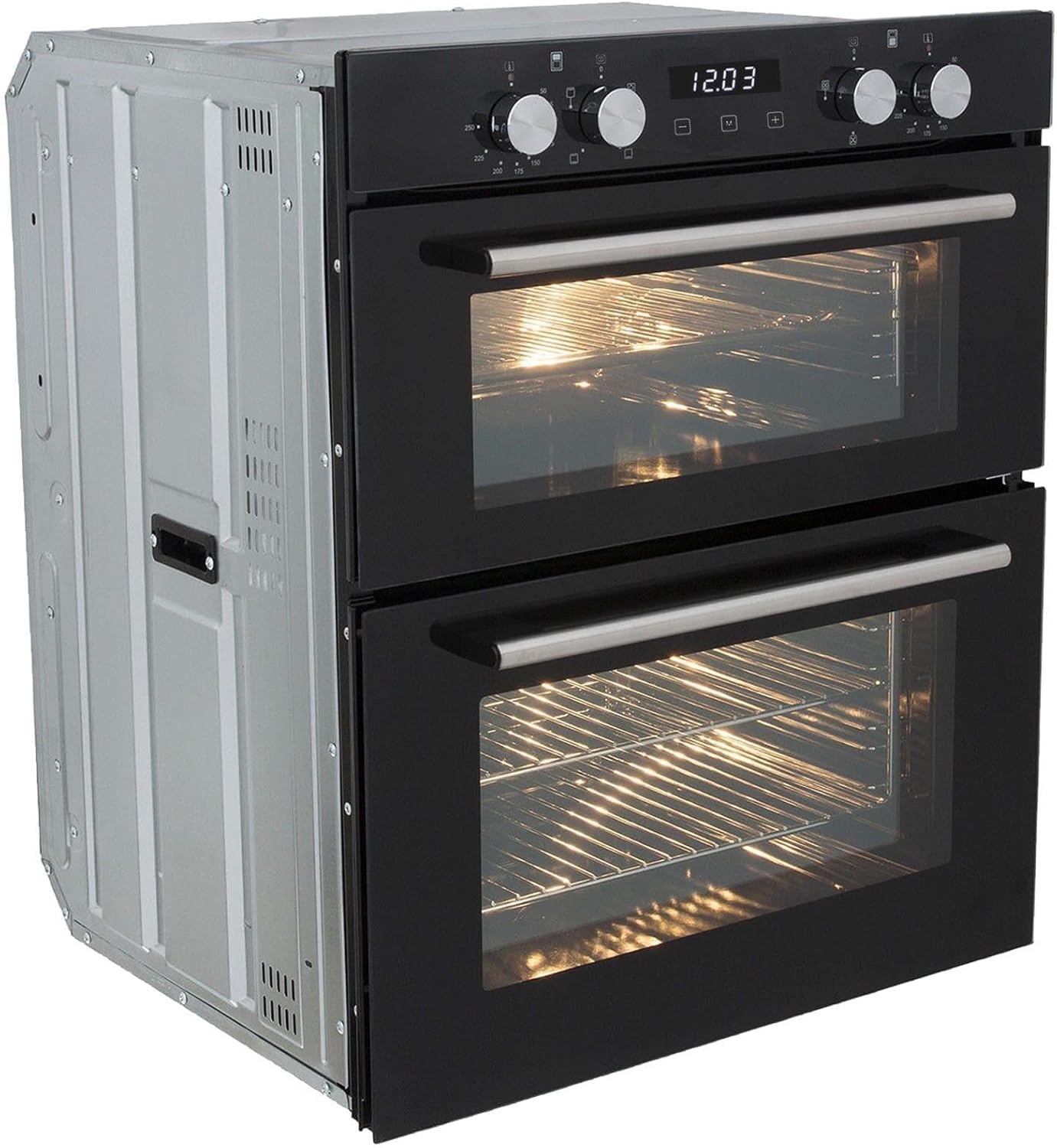 SIA 60cm Black Built Under Double Fan Oven, 70cm 5 Burner Gas Hob & Curved Hood - Amazing Gadgets Outlet