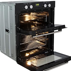 SIA 60cm Black Built Under Double Fan Oven, 70cm 5 Burner Gas Hob & Curved Hood - Amazing Gadgets Outlet