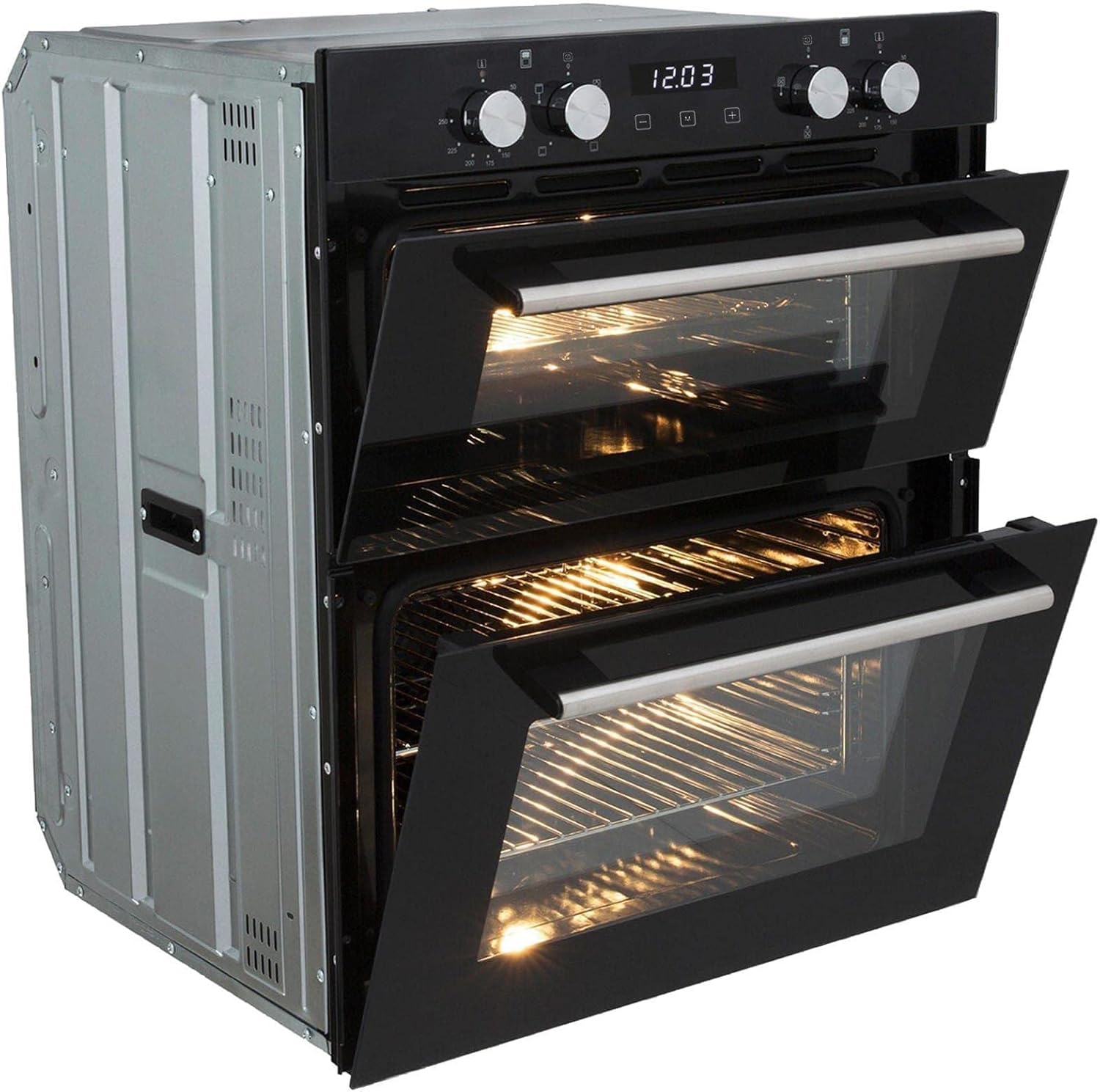 SIA 60cm Black Built Under Double Oven, 70cm 5 Burner Gas Hob & Curved Hood Fan - Amazing Gadgets Outlet