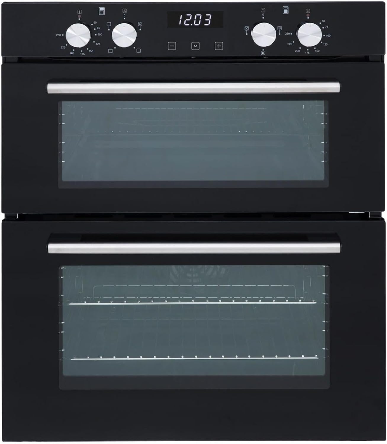 SIA 60cm Black Built Under Double Oven, 70cm 5 Burner Gas Hob & Curved Hood Fan - Amazing Gadgets Outlet