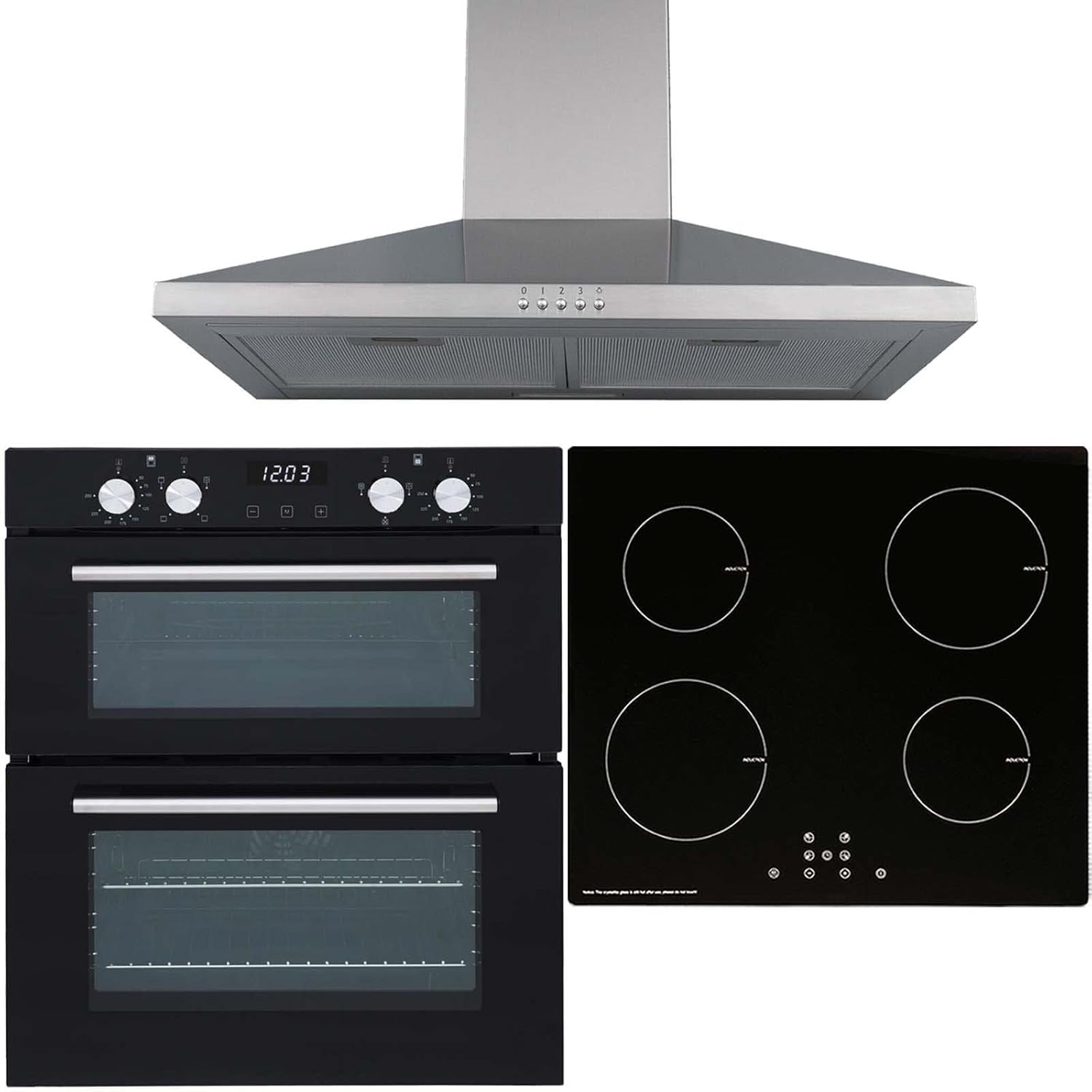 SIA 60cm Black Built - under Oven, Induction Hob And Stainless Steel Cooker Hood - Amazing Gadgets Outlet